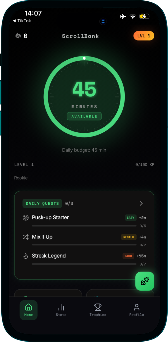 ScrollBank home — 45 minutes available